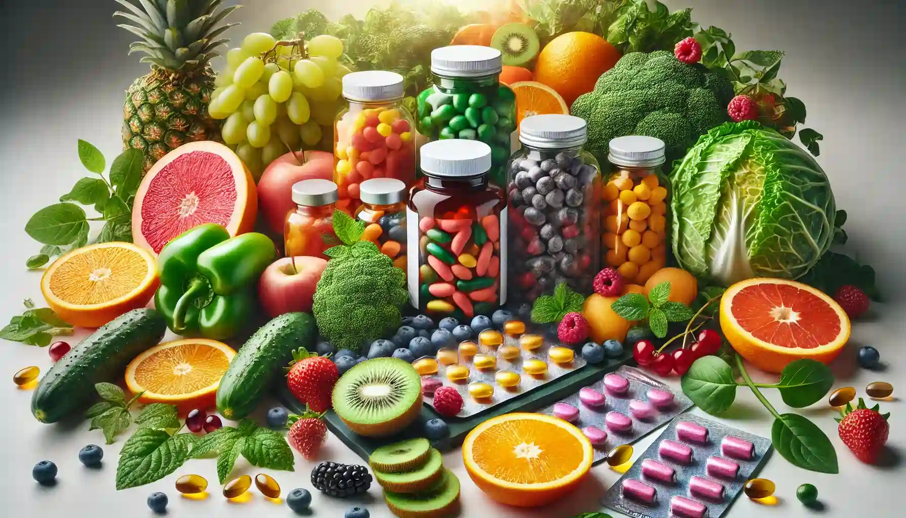 A variety of vitamin bottles and scattered capsules on a white background, showcasing different supplement options.